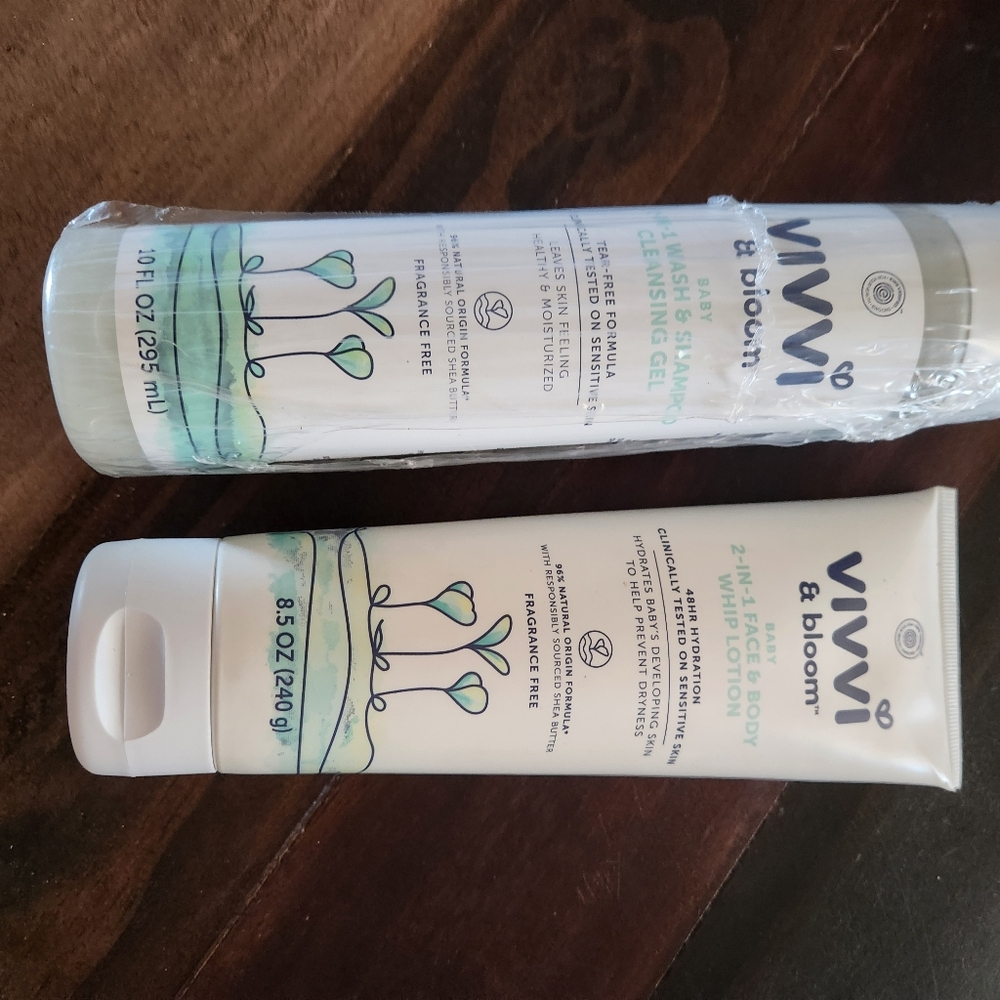 2pc Vivvi & Bloom Baby Wash & Shampoo Cleansing Gel. Face & Body Whip Lotion